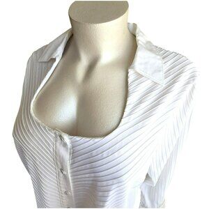 Avenue Womens 30/32 White Stretch Blouse Shirt Textured Scoop Neck JJ4030